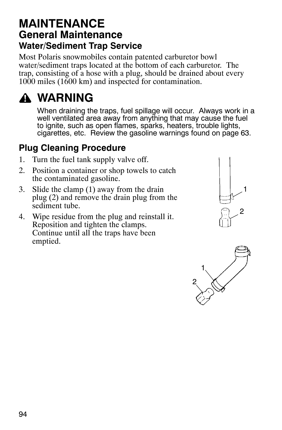 Maintenance, Warning, General maintenance | Polaris 9919078 User Manual | Page 97 / 150