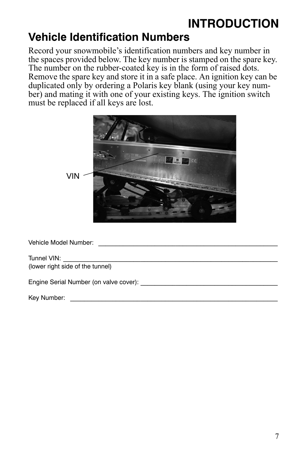 Introduction, Vehicle identification numbers | Polaris 600 HO RMK 155 User Manual | Page 10 / 135