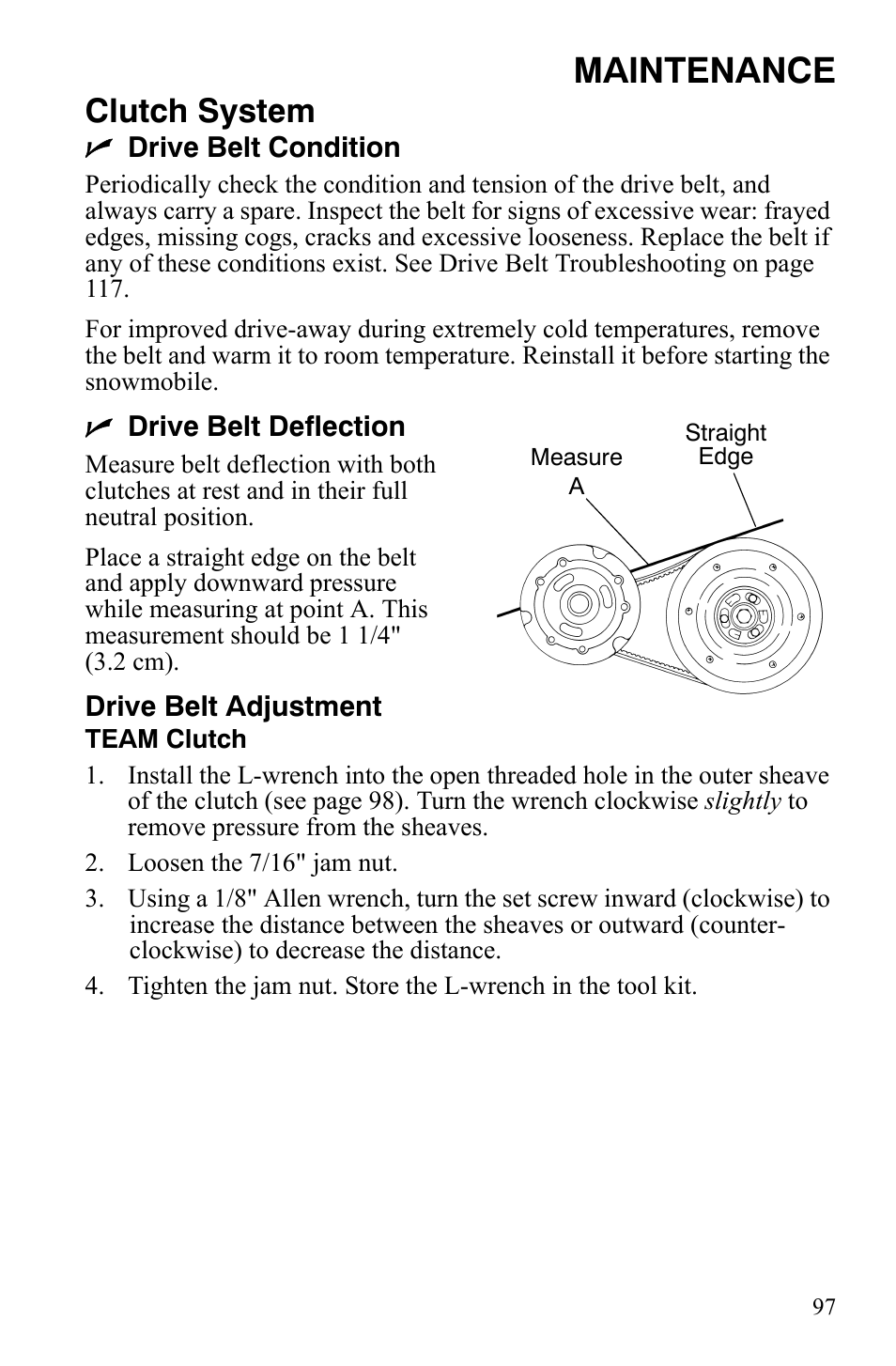 Maintenance, Clutch system | Polaris 600 HO RMK 155 User Manual | Page 100 / 135