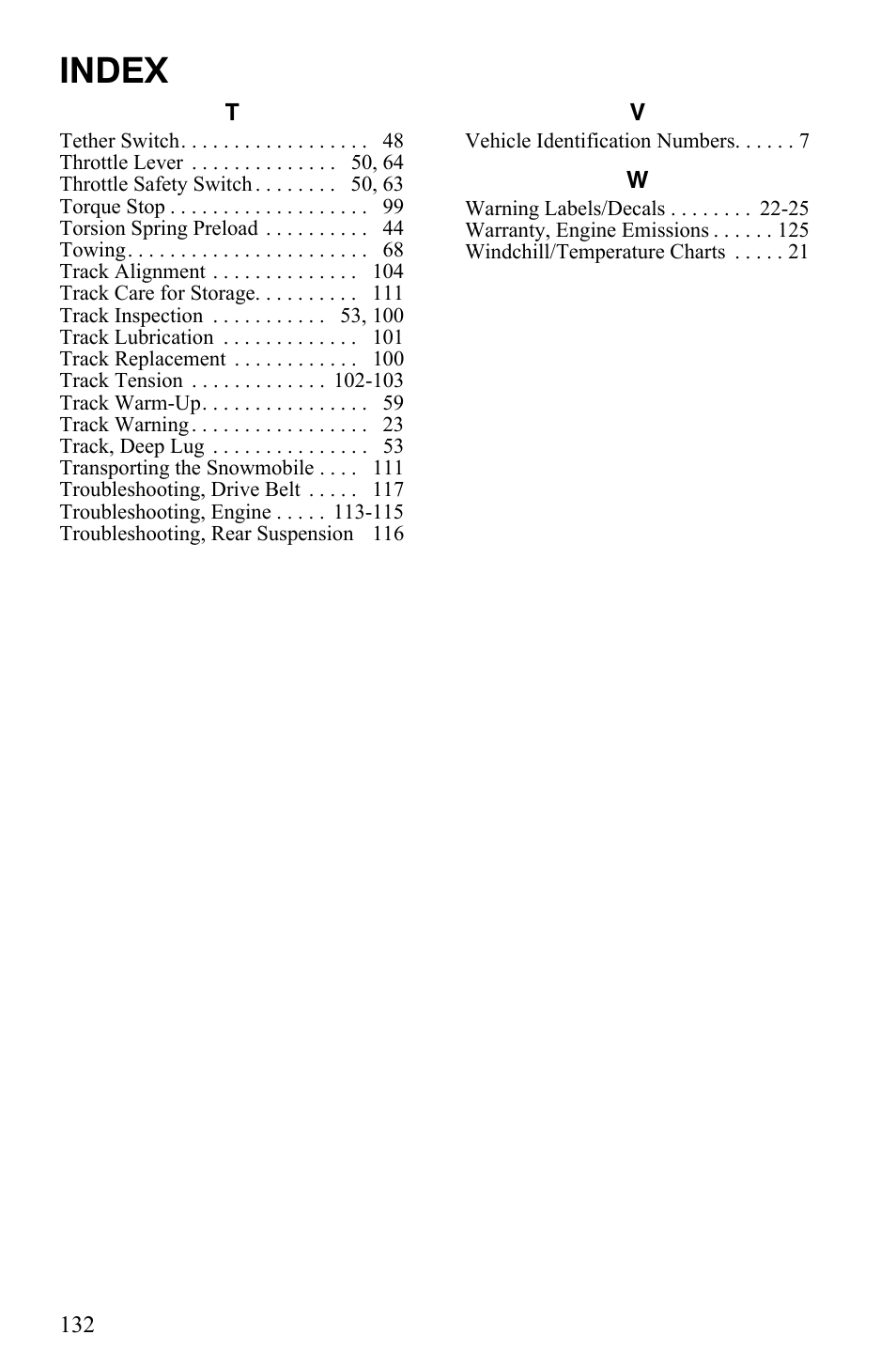 Index | Polaris 600 HO RMK 155 User Manual | Page 135 / 135