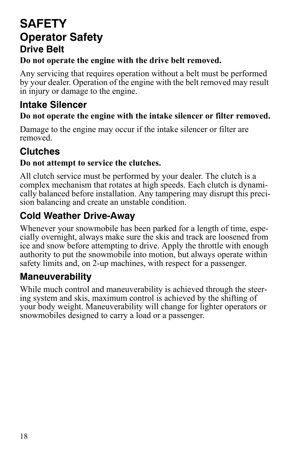 Safety, Operator safety | Polaris 600 HO RMK 155 User Manual | Page 21 / 135