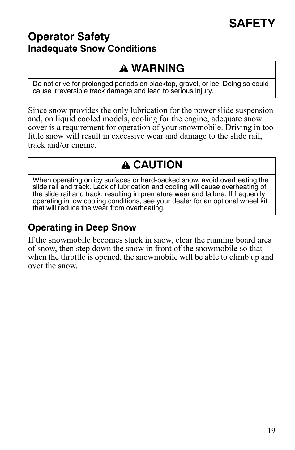 Safety, Operator safety, Warning | Caution | Polaris 600 HO RMK 155 User Manual | Page 22 / 135