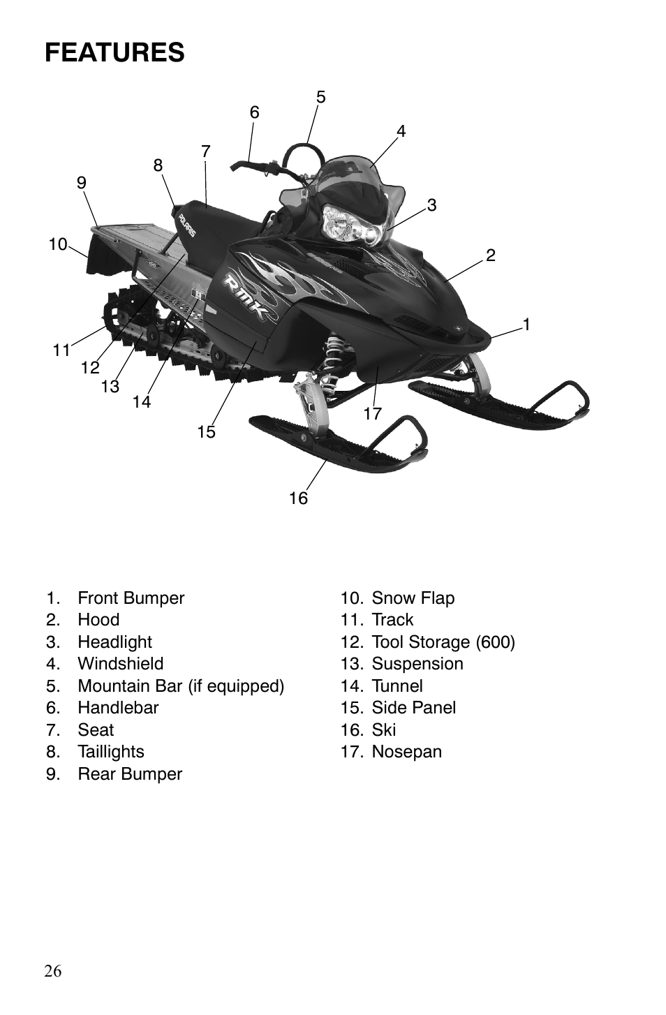 Features | Polaris 600 HO RMK 155 User Manual | Page 29 / 135