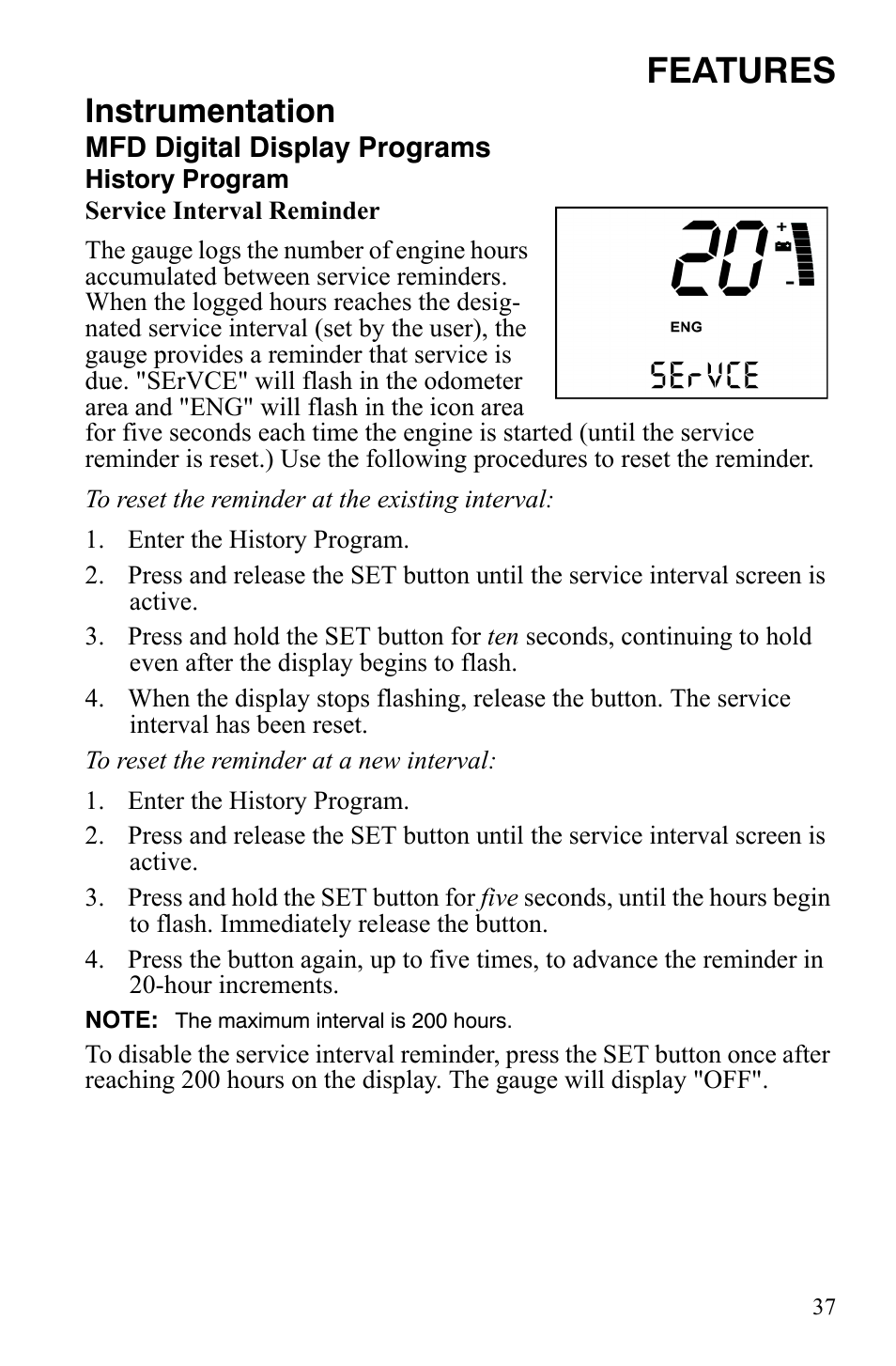 Features, Instrumentation | Polaris 600 HO RMK 155 User Manual | Page 40 / 135