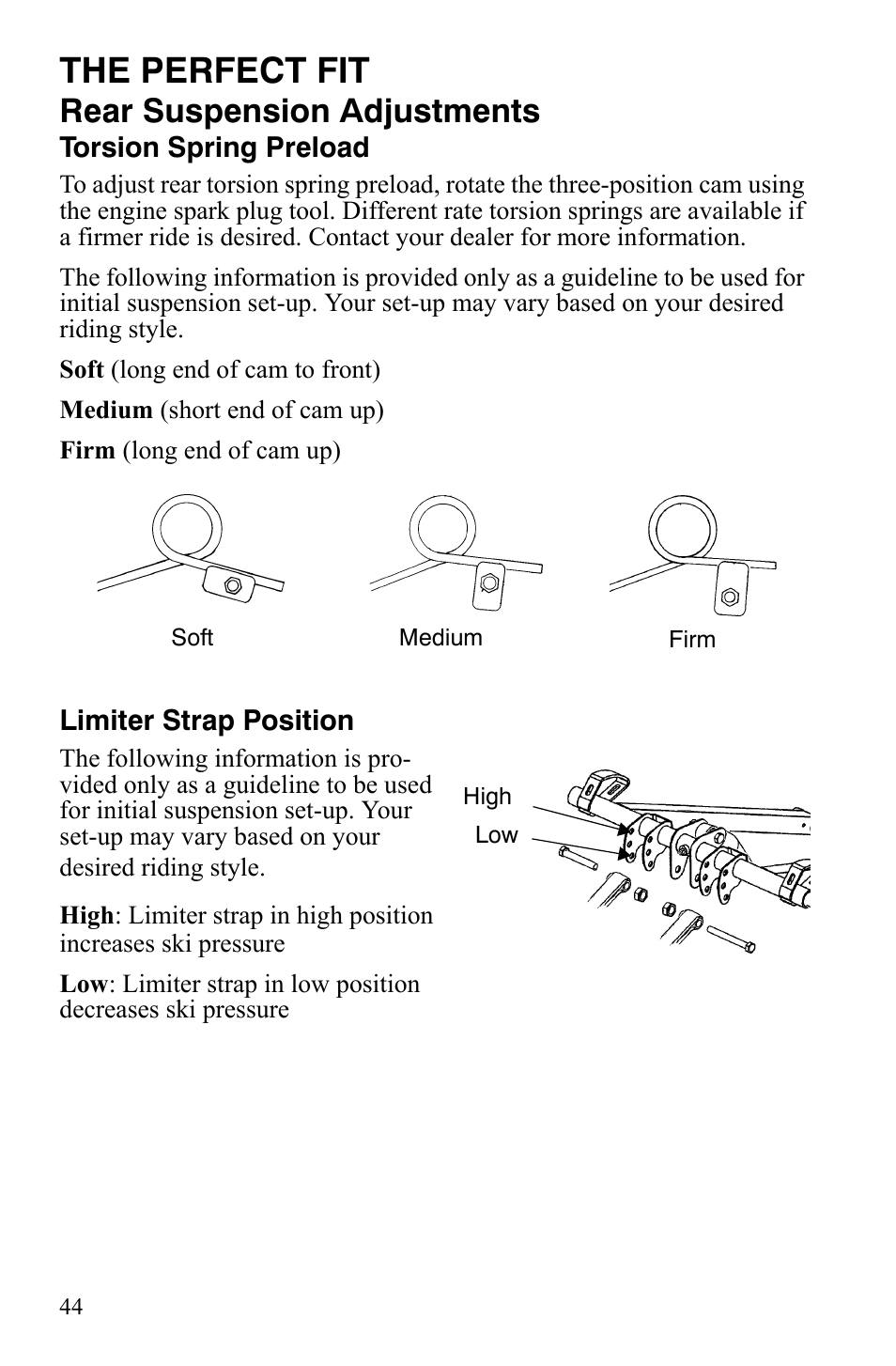 The perfect fit, Rear suspension adjustments | Polaris 600 HO RMK 155 User Manual | Page 47 / 135