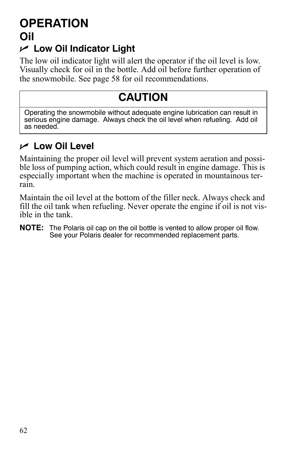 Operation, Caution | Polaris 600 HO RMK 155 User Manual | Page 65 / 135