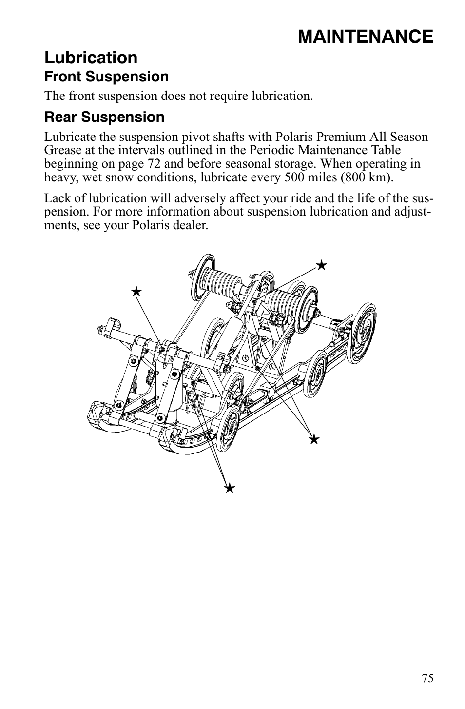 Maintenance, Lubrication | Polaris 600 HO RMK 155 User Manual | Page 78 / 135