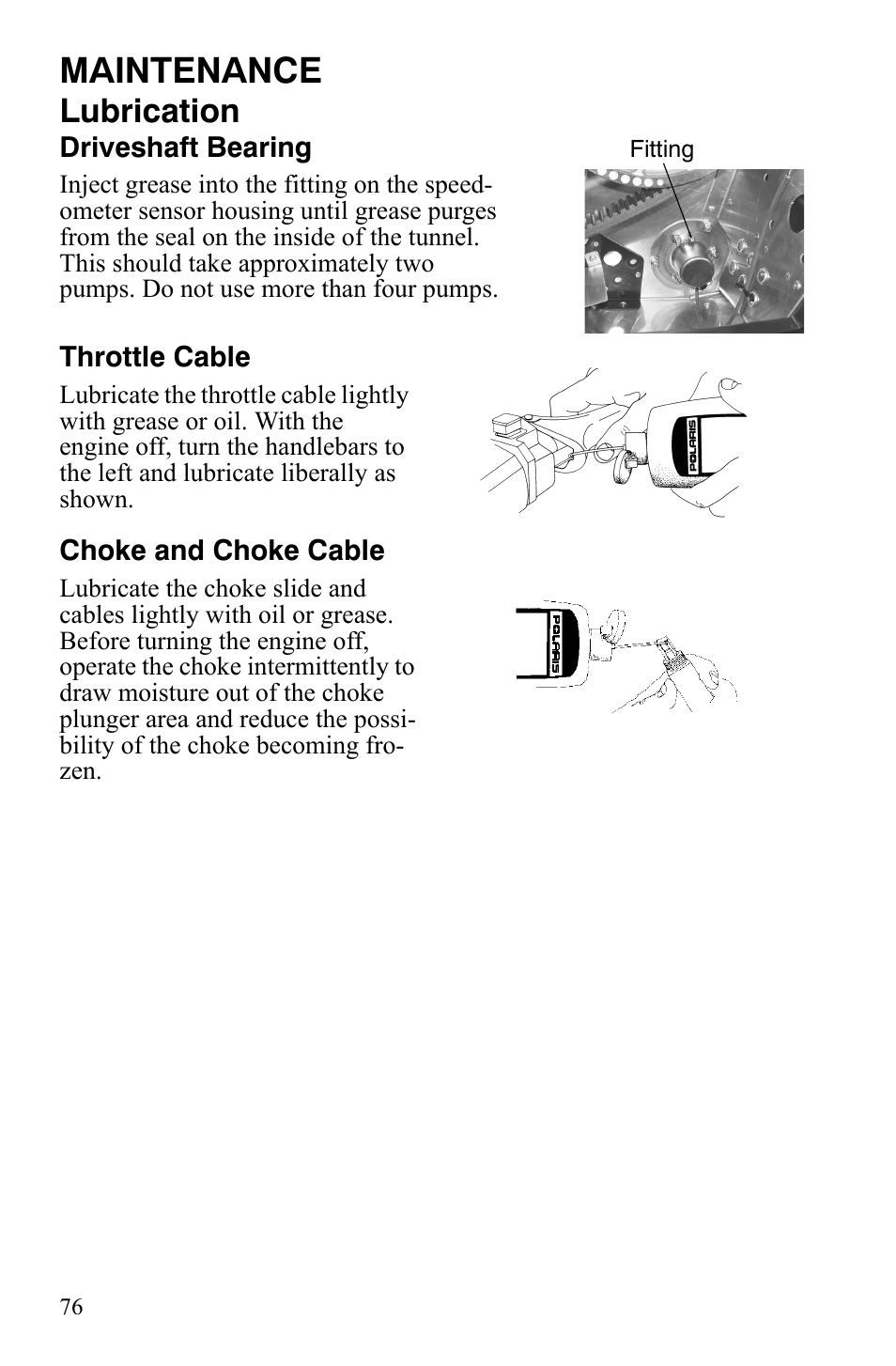 Maintenance, Lubrication | Polaris 600 HO RMK 155 User Manual | Page 79 / 135