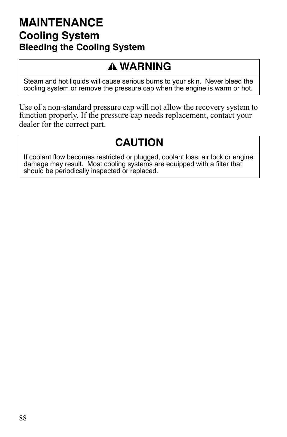 Maintenance, Cooling system, Warning | Caution | Polaris 600 HO RMK 155 User Manual | Page 91 / 135