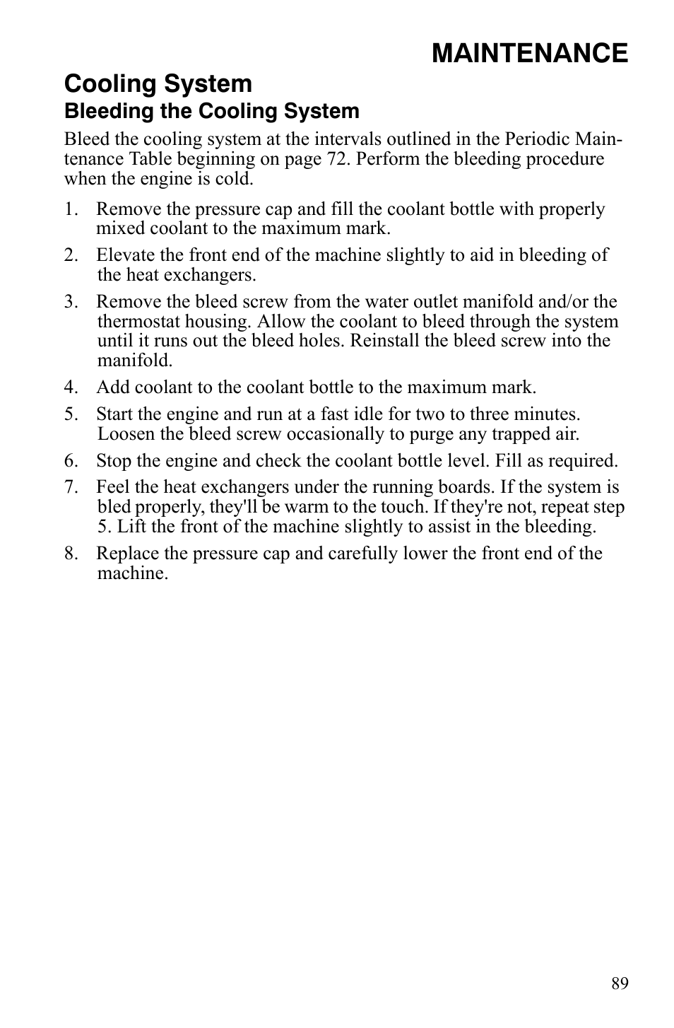 Maintenance, Cooling system | Polaris 600 HO RMK 155 User Manual | Page 92 / 135