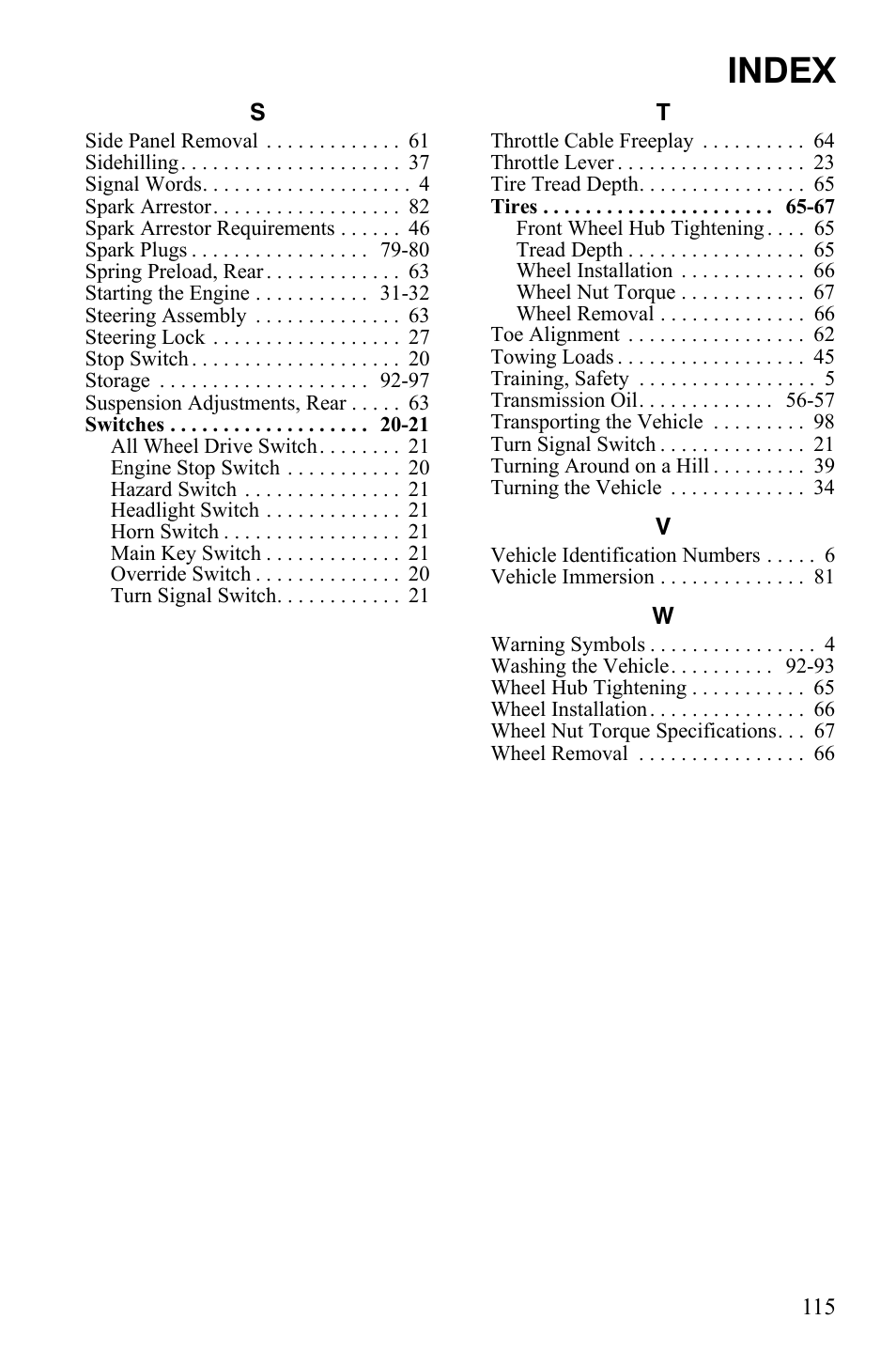 Index | Polaris Scrambler 4X4 International User Manual | Page 118 / 118