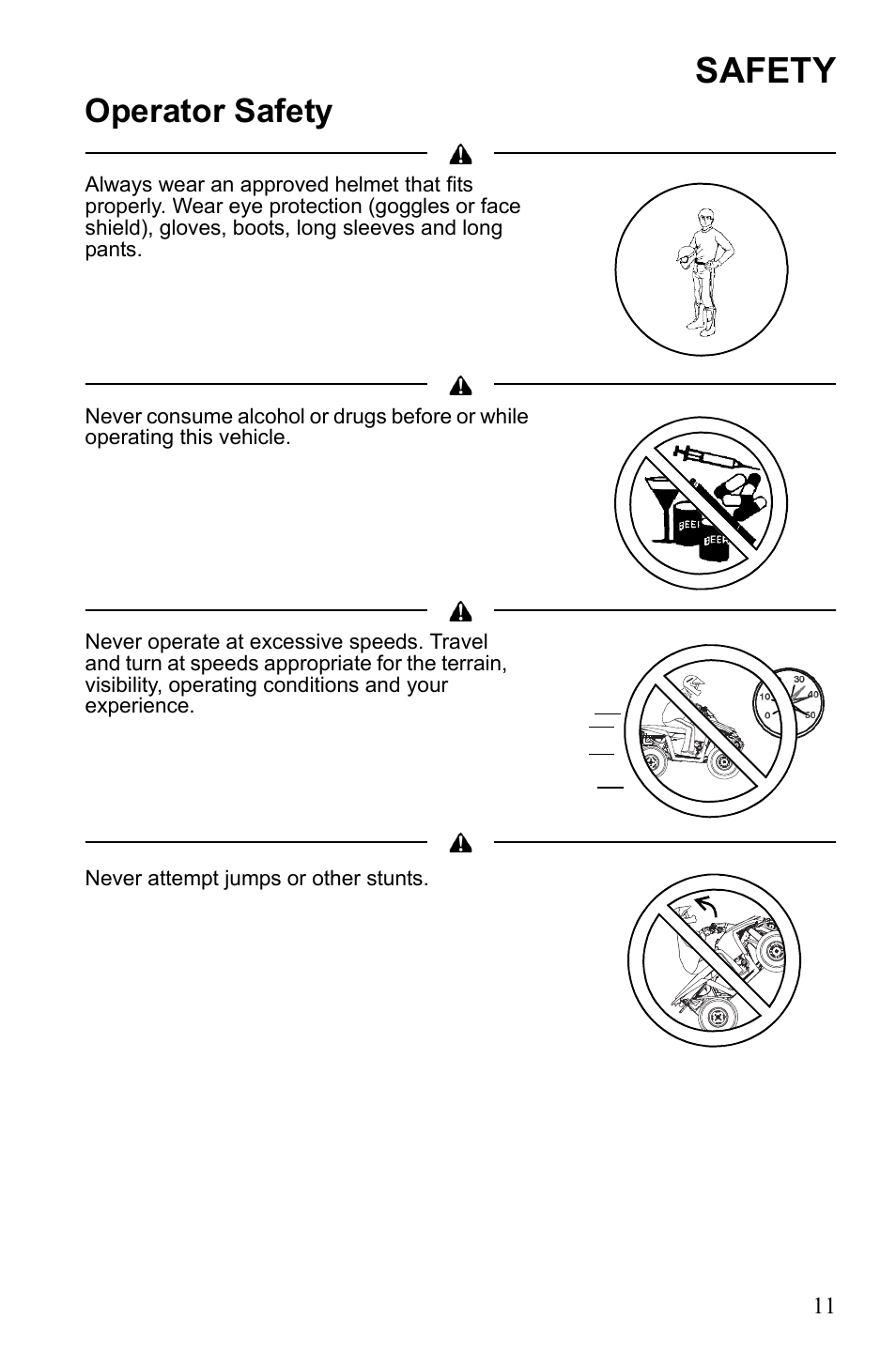 Safety, Operator safety | Polaris Scrambler 4X4 International User Manual | Page 14 / 118
