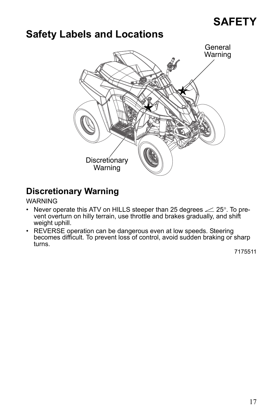 Safety, Safety labels and locations | Polaris Scrambler 4X4 International User Manual | Page 20 / 118