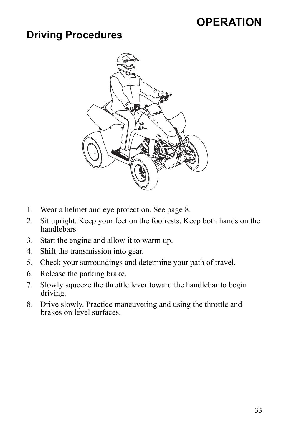 Operation, Driving procedures | Polaris Scrambler 4X4 International User Manual | Page 36 / 118