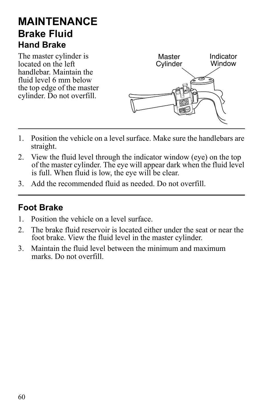 Maintenance, Brake fluid | Polaris Scrambler 4X4 International User Manual | Page 63 / 118