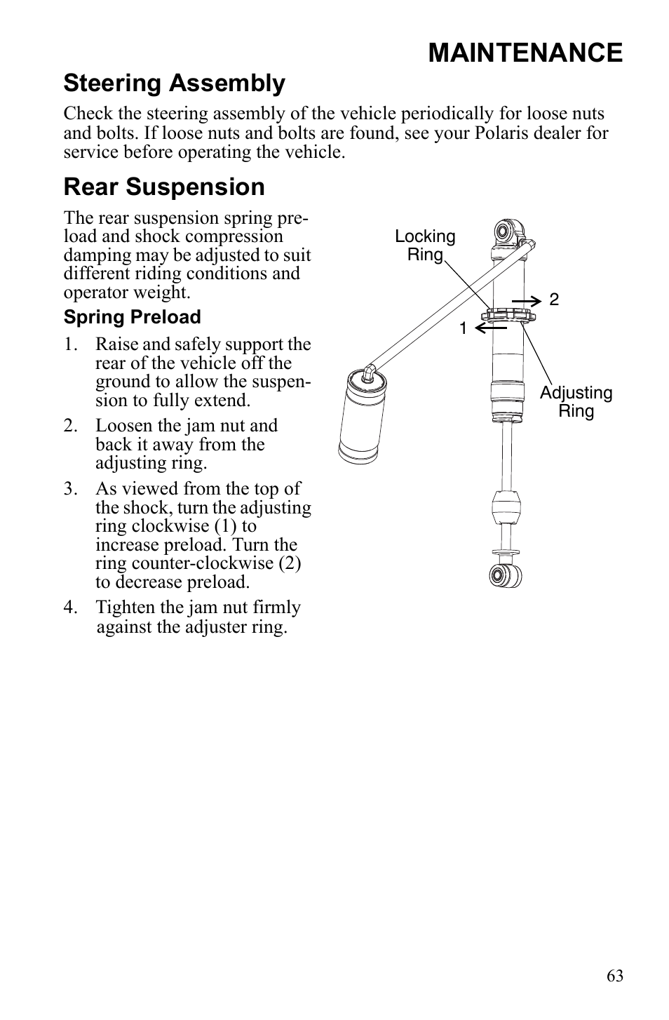 Maintenance, Steering assembly, Rear suspension | Polaris Scrambler 4X4 International User Manual | Page 66 / 118