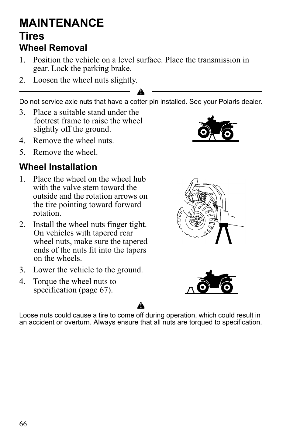 Maintenance, Tires | Polaris Scrambler 4X4 International User Manual | Page 69 / 118