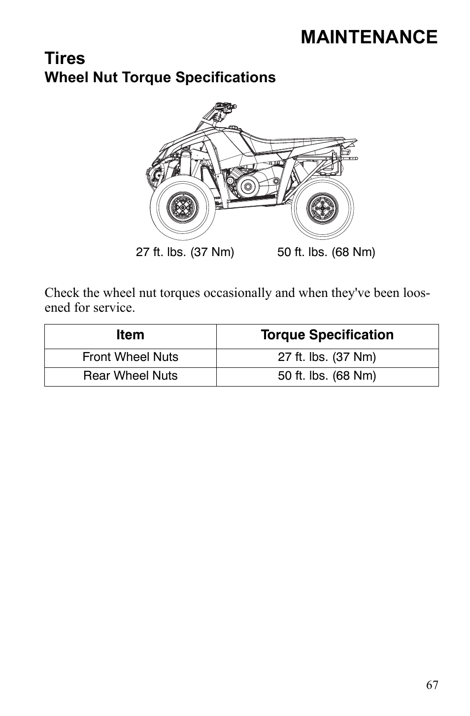 Maintenance, Tires | Polaris Scrambler 4X4 International User Manual | Page 70 / 118
