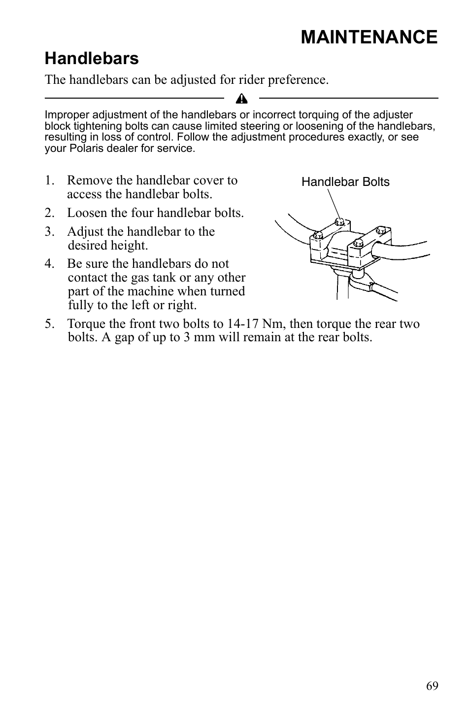 Maintenance, Handlebars | Polaris Scrambler 4X4 International User Manual | Page 72 / 118