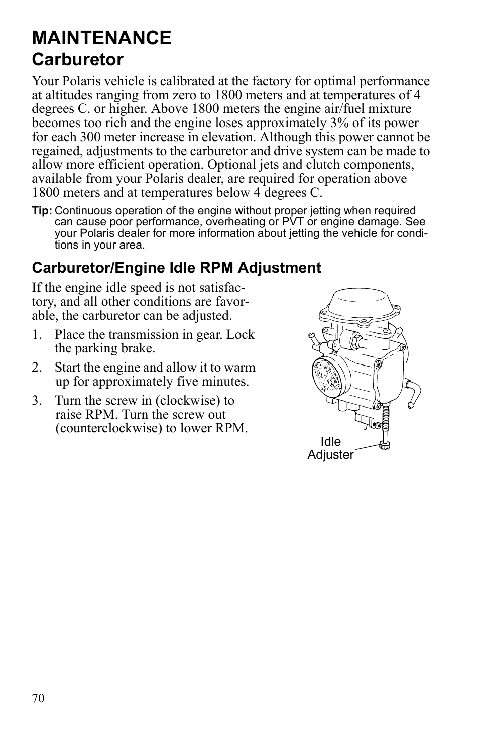 Maintenance, Carburetor | Polaris Scrambler 4X4 International User Manual | Page 73 / 118