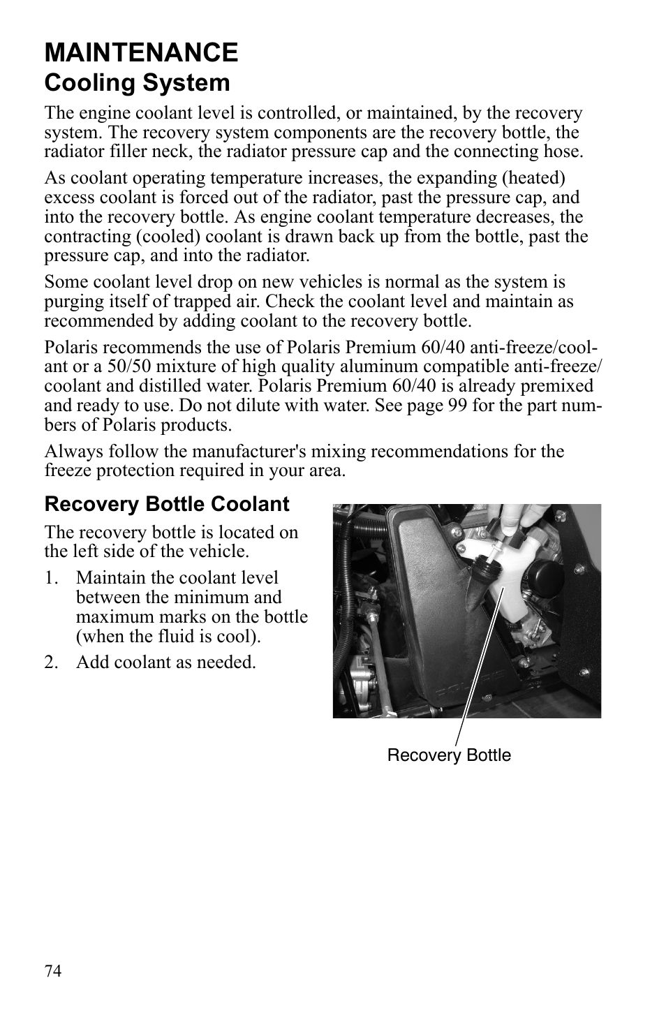 Maintenance, Cooling system | Polaris Scrambler 4X4 International User Manual | Page 77 / 118