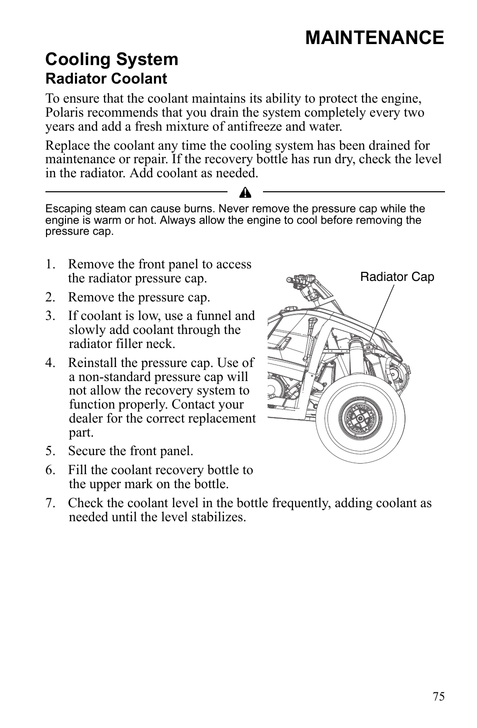 Maintenance, Cooling system | Polaris Scrambler 4X4 International User Manual | Page 78 / 118