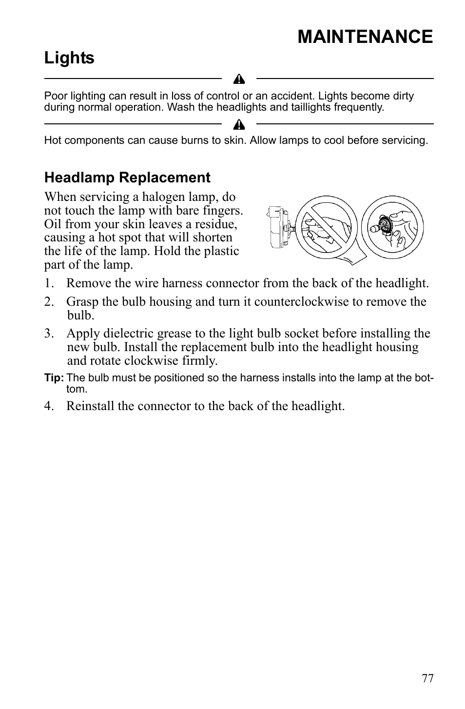 Maintenance, Lights | Polaris Scrambler 4X4 International User Manual | Page 80 / 118