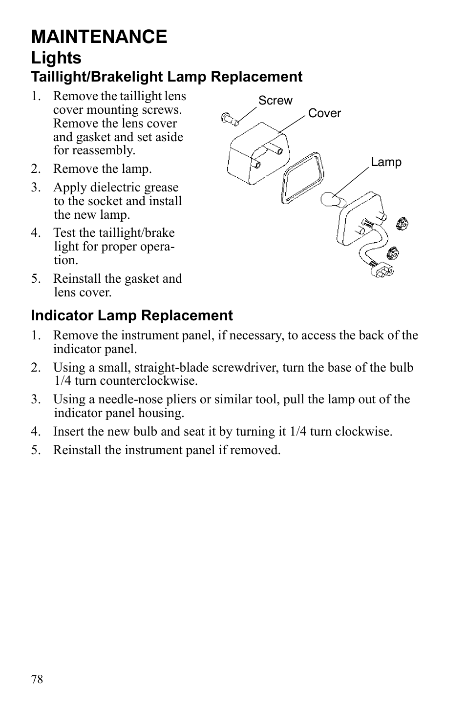 Maintenance, Lights | Polaris Scrambler 4X4 International User Manual | Page 81 / 118