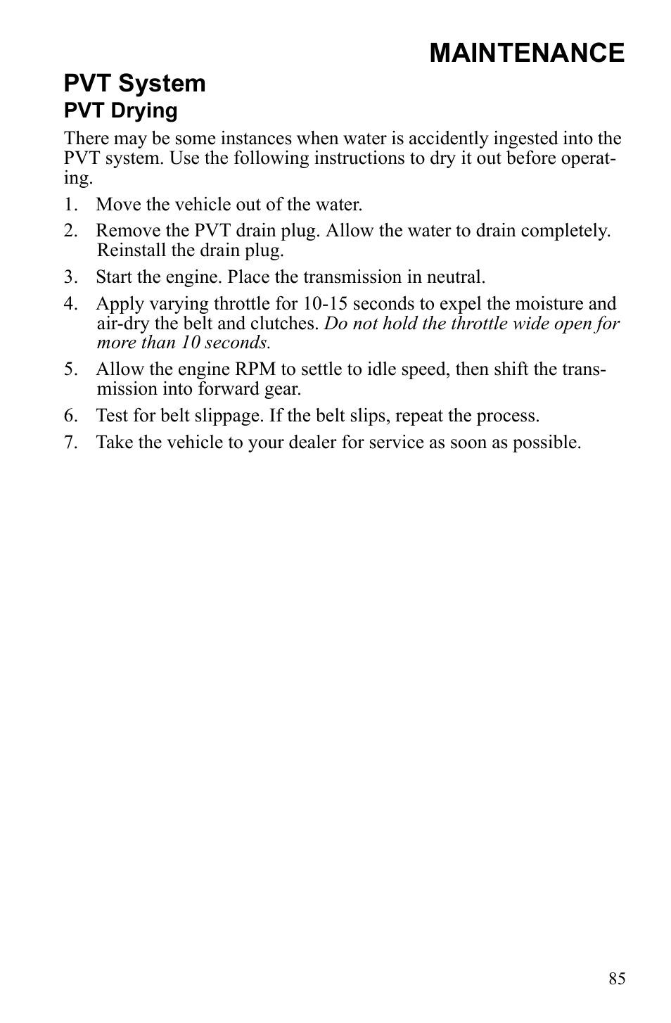 Maintenance, Pvt system | Polaris Scrambler 4X4 International User Manual | Page 88 / 118