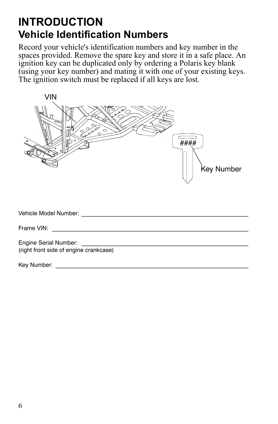 Introduction, Vehicle identification numbers | Polaris Scrambler 4X4 International User Manual | Page 9 / 118