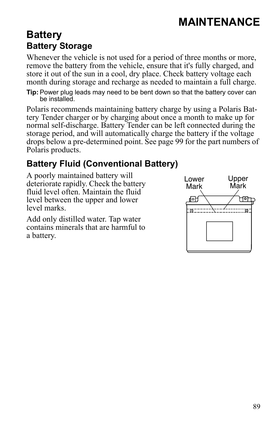 Maintenance, Battery | Polaris Scrambler 4X4 International User Manual | Page 92 / 118