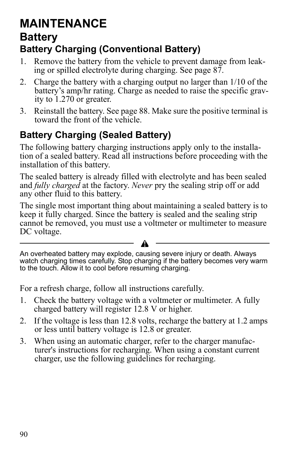 Maintenance, Battery | Polaris Scrambler 4X4 International User Manual | Page 93 / 118