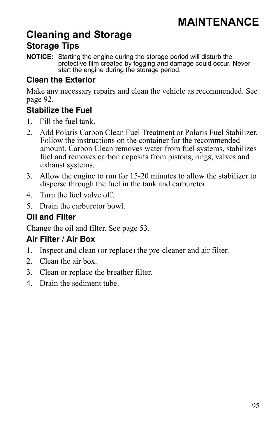 Maintenance, Cleaning and storage | Polaris Scrambler 4X4 International User Manual | Page 98 / 118