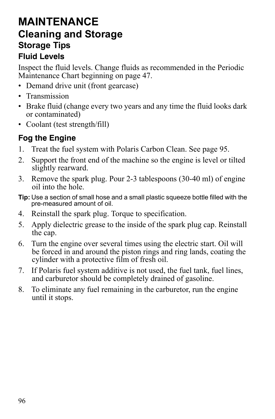 Maintenance, Cleaning and storage | Polaris Scrambler 4X4 International User Manual | Page 99 / 118