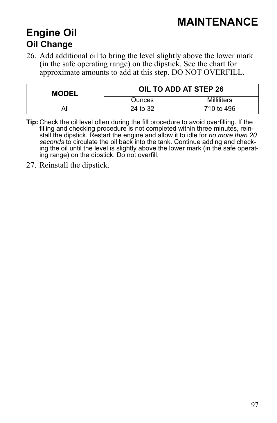 Maintenance, Engine oil, Oil change | Polaris IQ Turbo Dragon User Manual | Page 100 / 159