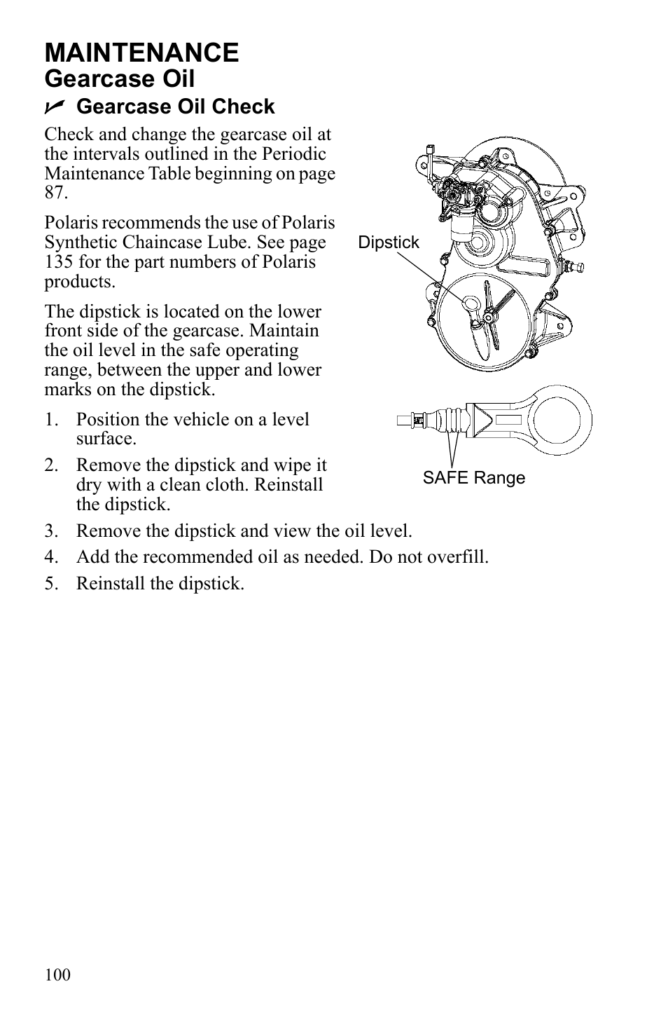 Maintenance, Gearcase oil | Polaris IQ Turbo Dragon User Manual | Page 103 / 159