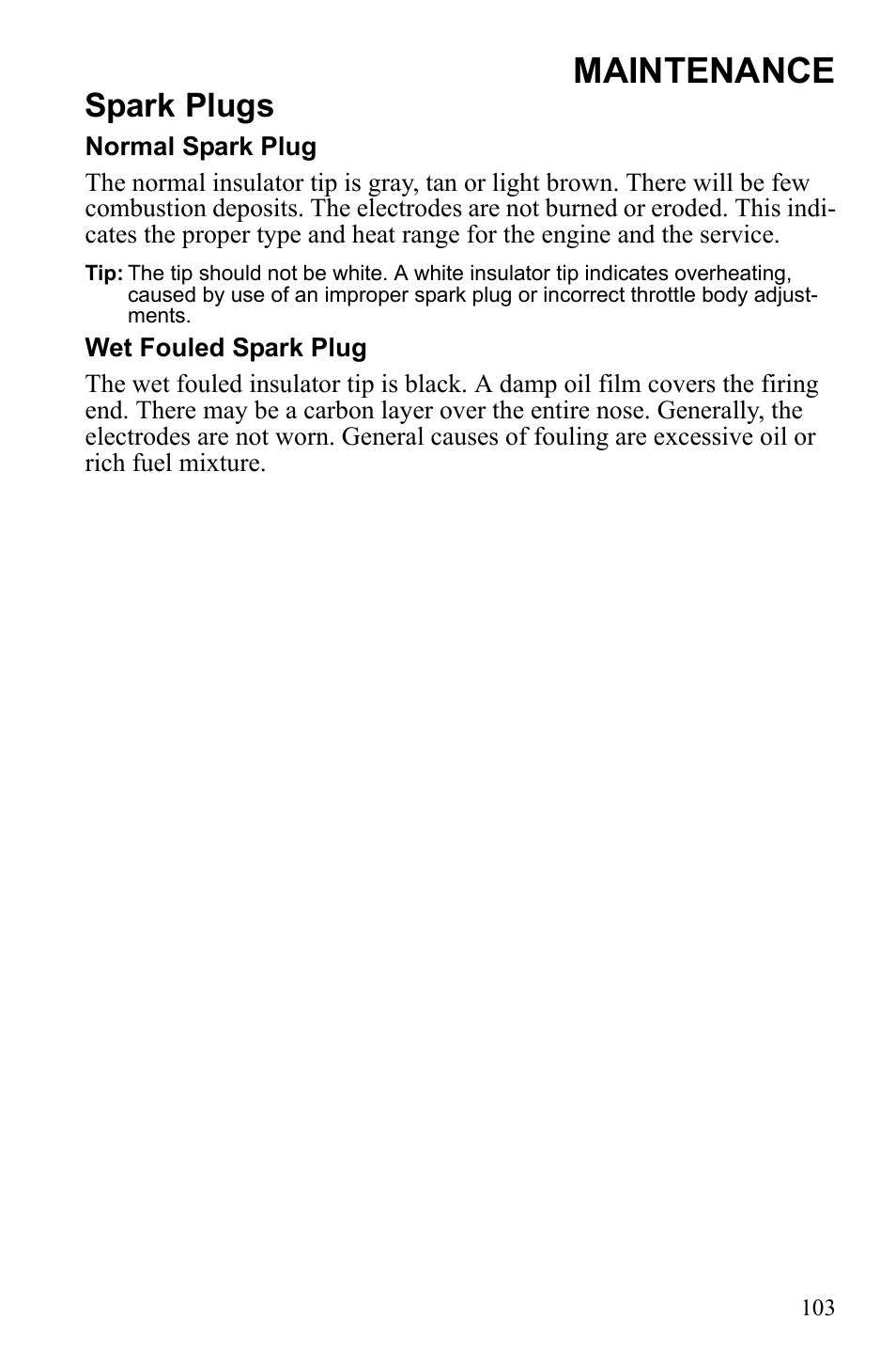 Maintenance, Spark plugs | Polaris IQ Turbo Dragon User Manual | Page 106 / 159