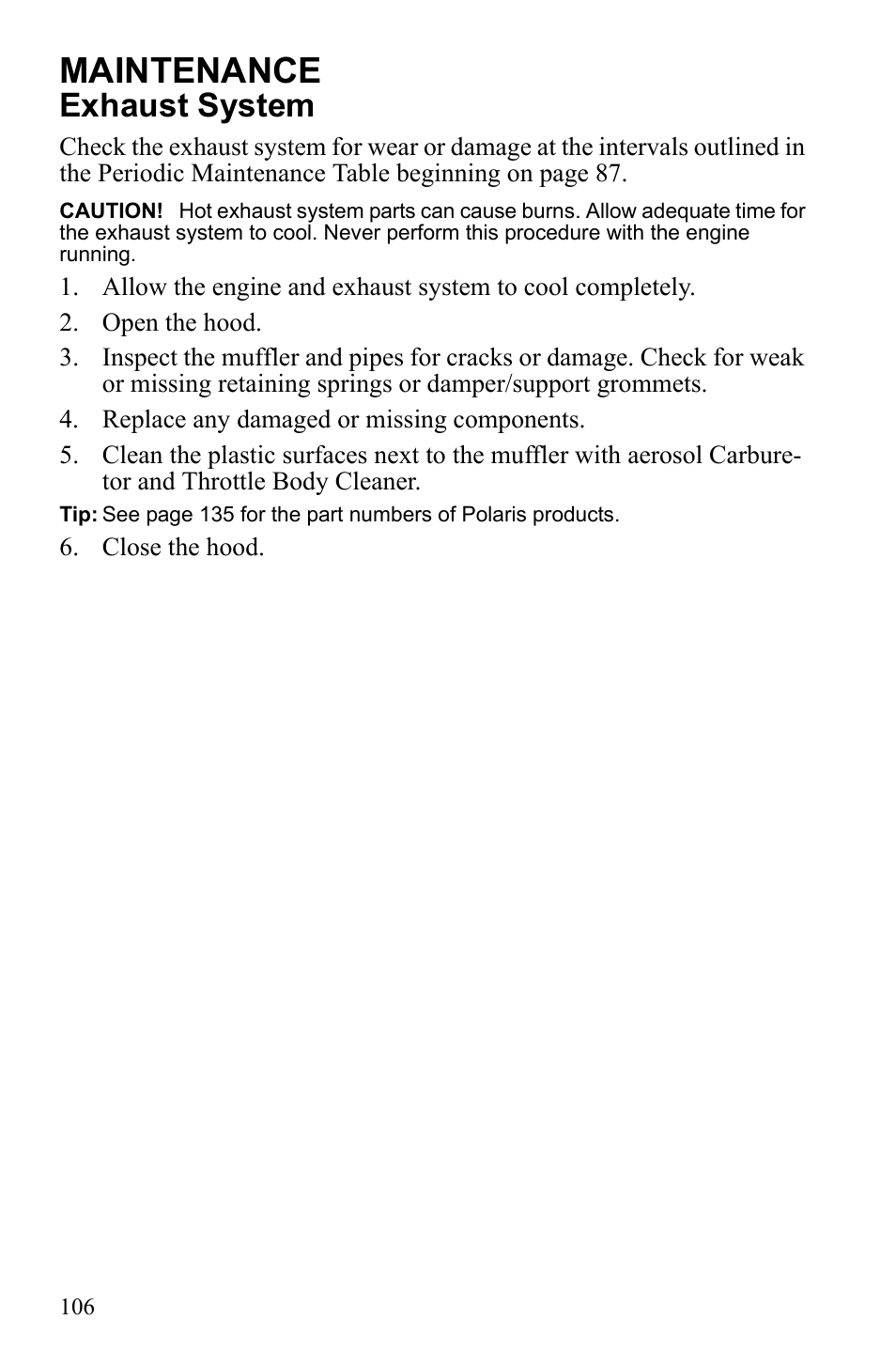 Maintenance, Exhaust system | Polaris IQ Turbo Dragon User Manual | Page 109 / 159
