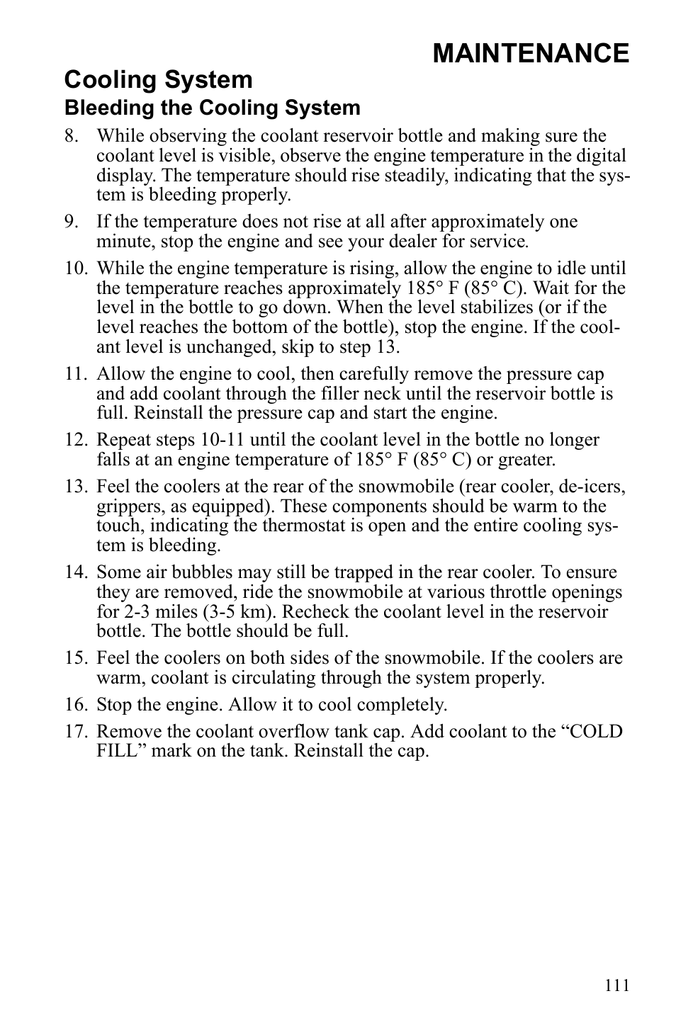 Maintenance, Cooling system | Polaris IQ Turbo Dragon User Manual | Page 114 / 159