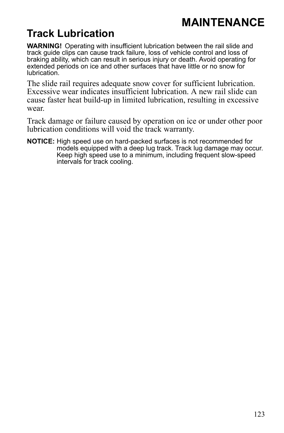 Maintenance, Track lubrication | Polaris IQ Turbo Dragon User Manual | Page 126 / 159