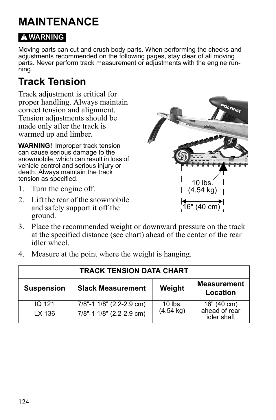 Maintenance, Track tension | Polaris IQ Turbo Dragon User Manual | Page 127 / 159