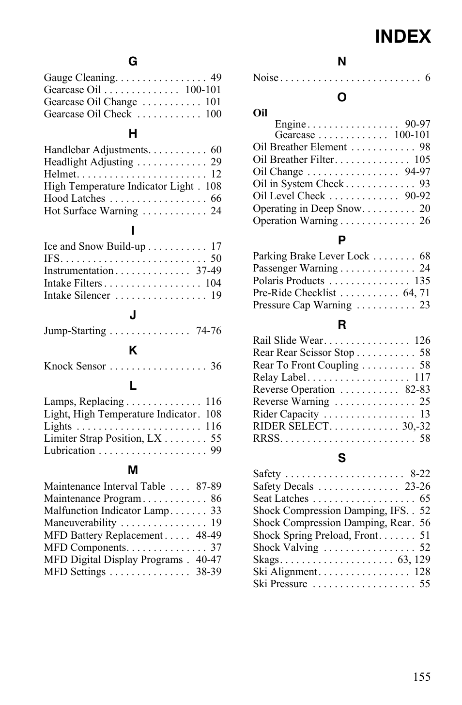 Index | Polaris IQ Turbo Dragon User Manual | Page 158 / 159