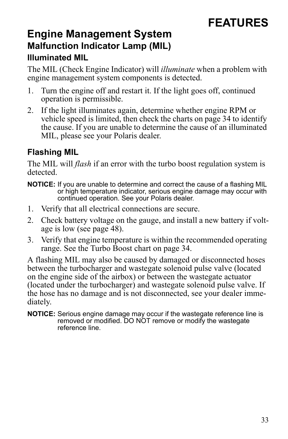 Features, Engine management system | Polaris IQ Turbo Dragon User Manual | Page 36 / 159