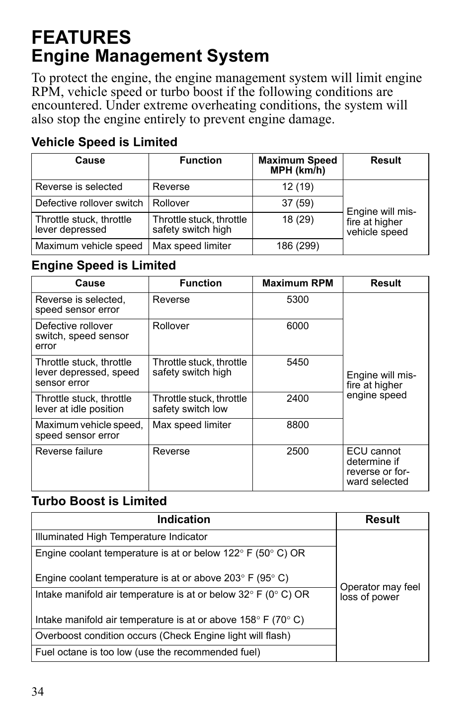 Features, Engine management system | Polaris IQ Turbo Dragon User Manual | Page 37 / 159