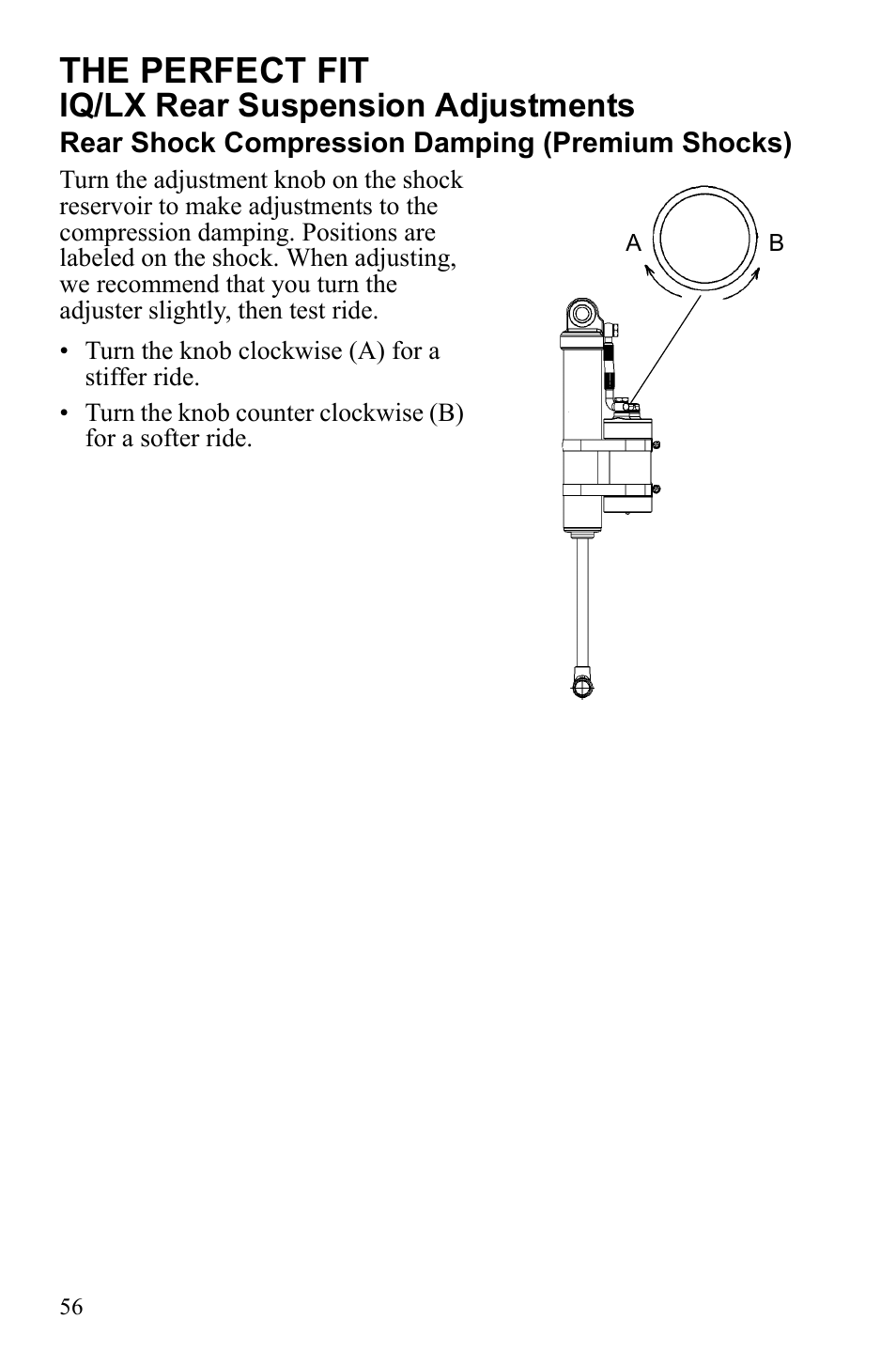 The perfect fit, Iq/lx rear suspension adjustments | Polaris IQ Turbo Dragon User Manual | Page 59 / 159