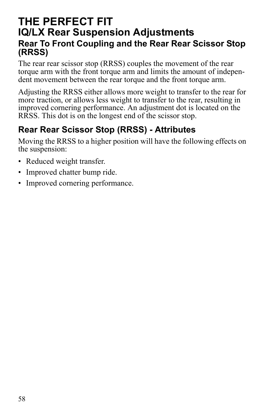 The perfect fit, Iq/lx rear suspension adjustments | Polaris IQ Turbo Dragon User Manual | Page 61 / 159