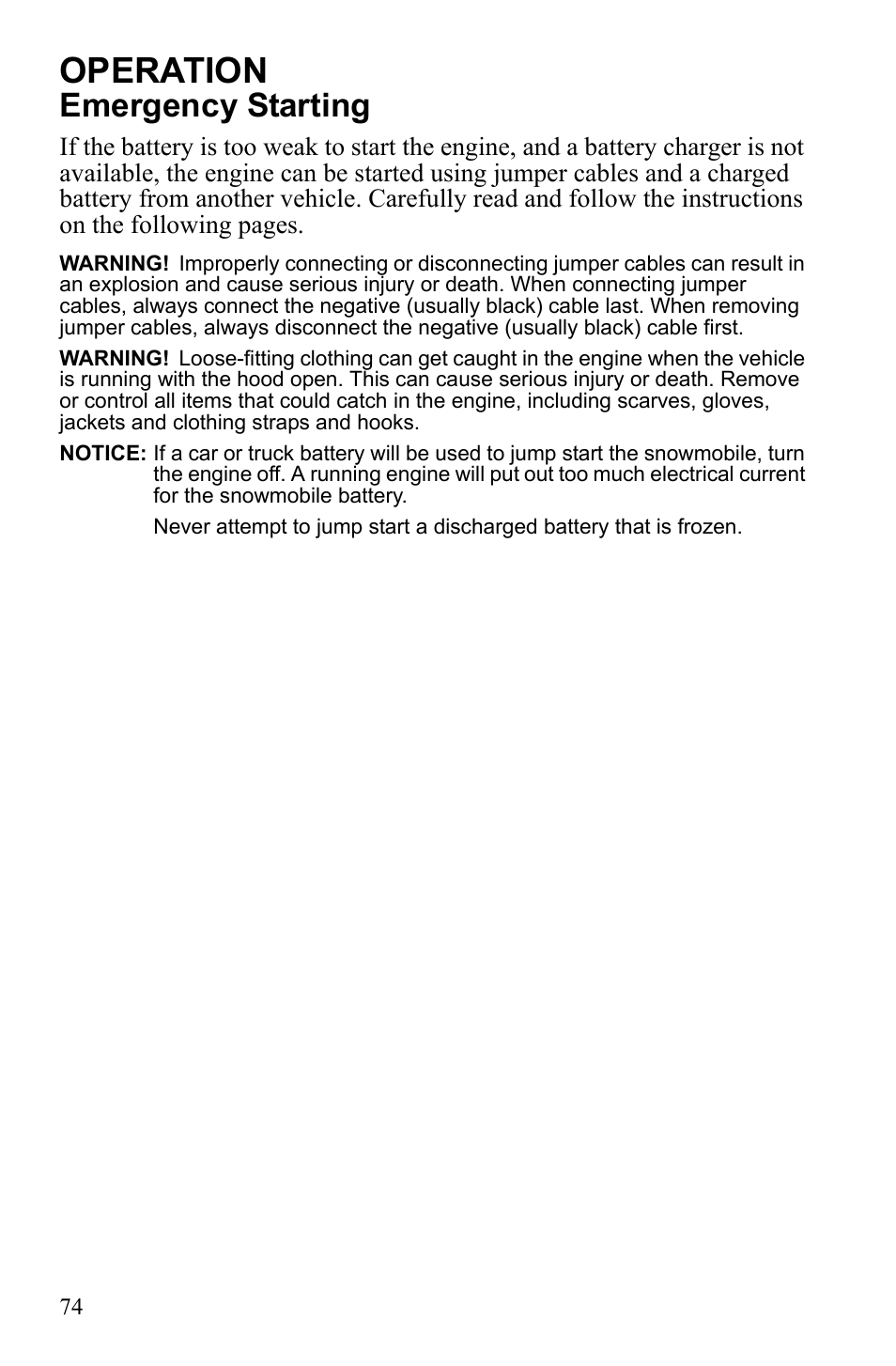 Operation, Emergency starting | Polaris IQ Turbo Dragon User Manual | Page 77 / 159