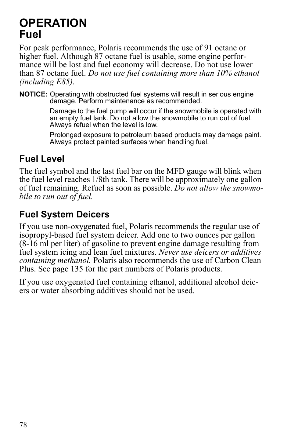 Operation, Fuel | Polaris IQ Turbo Dragon User Manual | Page 81 / 159