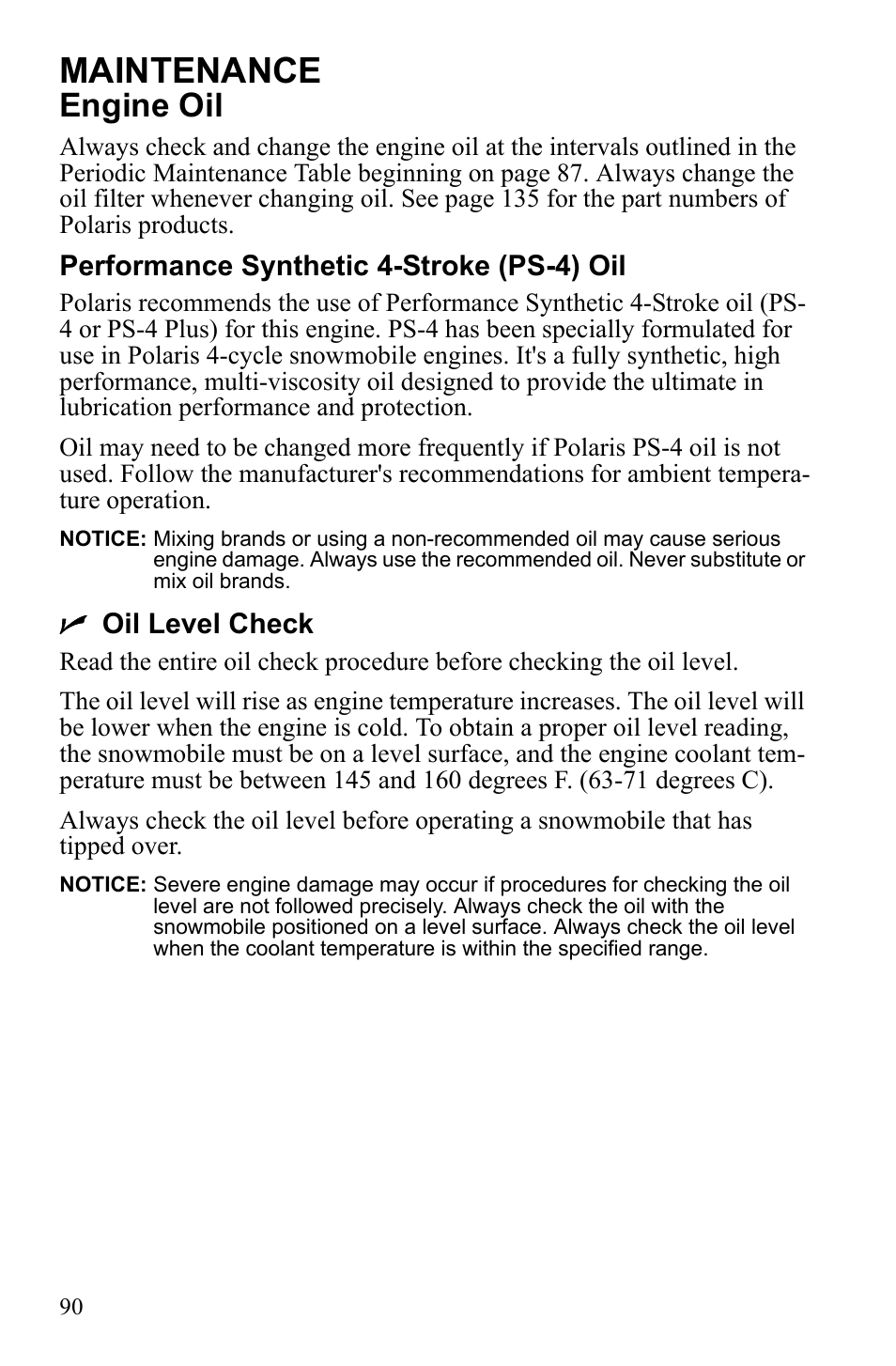 Maintenance, Engine oil | Polaris IQ Turbo Dragon User Manual | Page 93 / 159