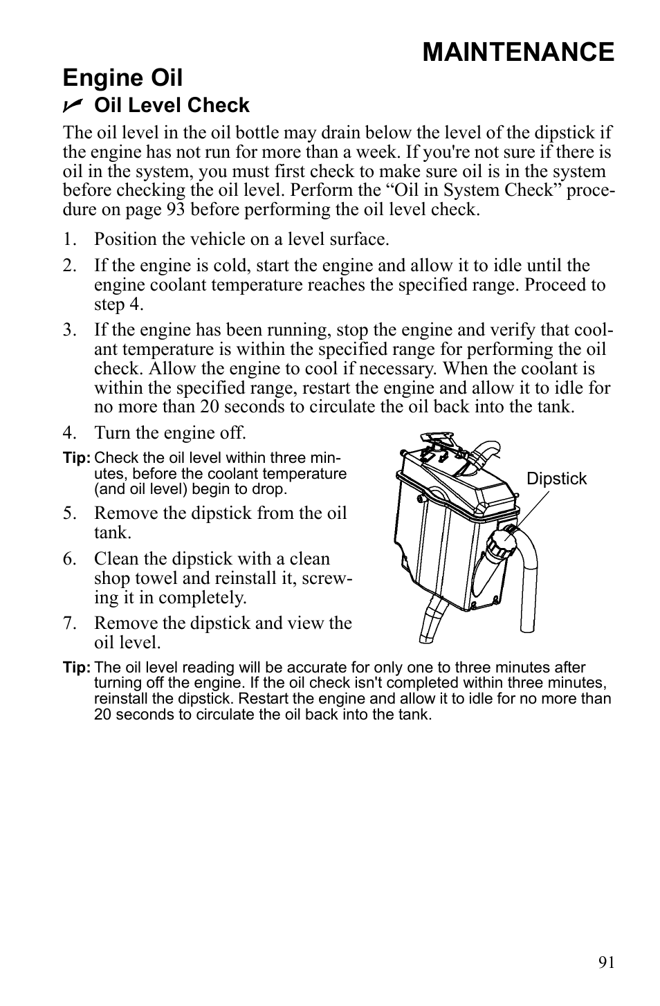 Maintenance, Engine oil, Noil level check | Polaris IQ Turbo Dragon User Manual | Page 94 / 159